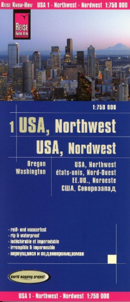 Reise Know-How Landkarte USA 01, Nordwest (1:750.000) : Washington und Oregon
