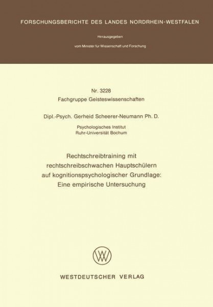 Rechtschreibtraining mit rechtschreibschwachen Hauptschülern auf kognitionspsychologischer Grundlage: Eine empirische Untersuchung