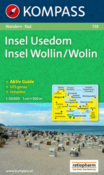 Insel Usedom, Insel Wolin: Wanderkarte mit Aktiv Guide und Radwegen. Mit Ortsplänen. GPS-genau. 1:50.000