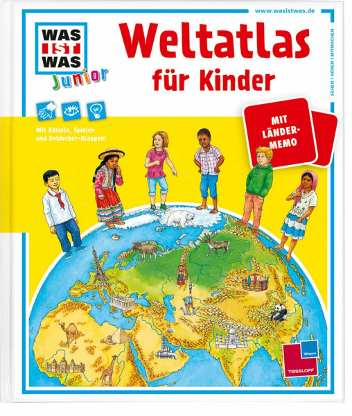 Junior Weltatlas für Kinder: Mit Länder-Memo und Entdecker-Klappen!: Mit Rätseln, Spielen und Entdecker-Klappen!. Sehen Hören Mitmachen. Mit Länder-Memo (WAS IST WAS Junior Edition)