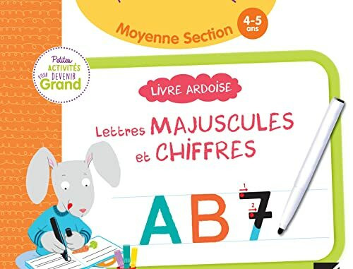 Livre ardoise - Lettres majuscules et chiffres MS: Avec un feutre