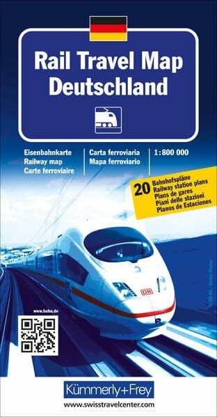 Rail Travel Map Deutschland 1:800 000: Eisenbahnkarte mit 20 Bahnhofsplänen (Kümmerly+Frey Thematische Karten)