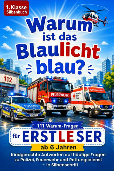 Warum ist das Blaulicht blau? 111 Warum-Fragen für Erstleser ab 6 Jahren – Kindgerechte Antworten auf häufige Fragen zu Polizei, Feuerwehr und Rettungsdienst in Silbenschrift (1. Klasse Silbenbuch)