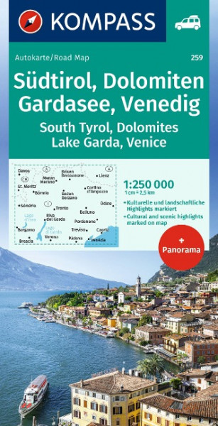 KOMPASS Autokarte 259 Südtirol, Dolomiten, Gardasee, Venedig