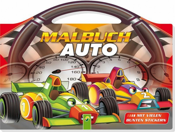 Malbuch Auto: Mit vielen bunten Stickern und tollem Lenkrad-Griff