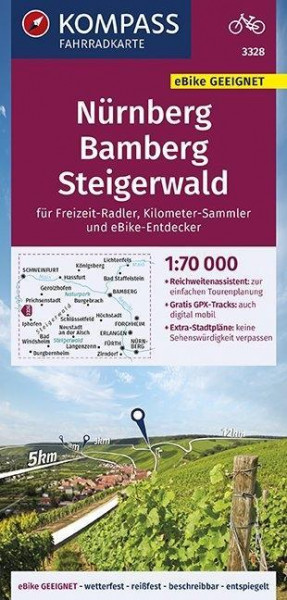 KOMPASS Fahrradkarte Nürnberg, Bamberg, Steigerwald 1:70.000, FK 3328