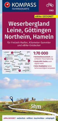 KOMPASS Fahrradkarte 3363 Weserbergland, Leine, Göttingen, Northeim, Hameln 1:70.000
