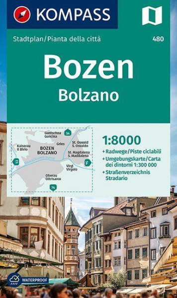 Bozen / Bolzano Stadtplan 1:8 000. Mit Umgebungskarte 1:30 0000