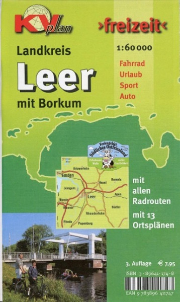 Leer Landkreis mit Borkum, KVplan, Radkarte/Freizeitkarte, 1:60.000 / 1:25.000