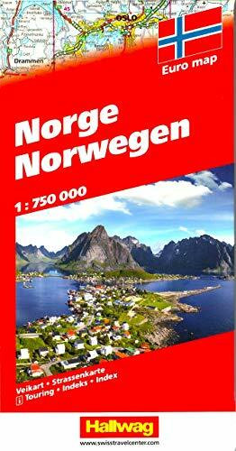 Norwegen Strassenkarte: Mit Distoguide, BeeTagg, Massstab 1:800000 /1:900000: Süd; Nord. Mit @-Distoguide via QR Code u. Index (Hallwag Strassenkarten)