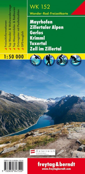 Freytag Berndt Wanderkarten, WK 152, Mayrhofen - Zillertaler Alpen - Gerlos - Krimml - Tuxertal - Zell im Zillertal - Maßstab 1:50.000
