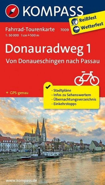 Donauradweg 1, Von Donaueschingen nach Passau 1 : 50 000