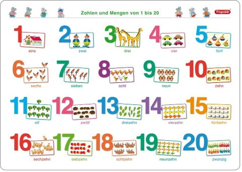 Fragenbär-Mini-Lernposter: Zahlen und Mengen von 1 bis 20