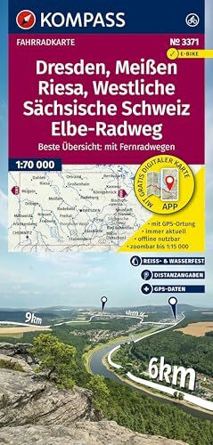 KOMPASS Fahrradkarte 3371 Dresden, Meißen, Westliche Sächsische Schweiz 1:70.000: reiß- und wetterfest