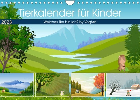 Tierkalender für Kinder (Wandkalender 2023 DIN A4 quer)