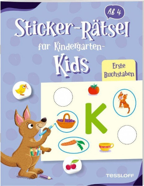 Sticker-Rätsel für Kindergarten-Kids. Erste Buchstaben