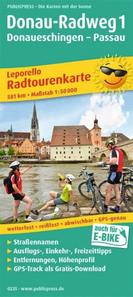 Publicpress Leporello Radtourenkarte Donau-Radweg 1, Donaueschingen, Passau 1:50.000: Leporello Radtourenkarte mit Ausflugszielen, Einkehr- & ... 1:50000 (Leporello Radtourenkarte: LEP-RK)