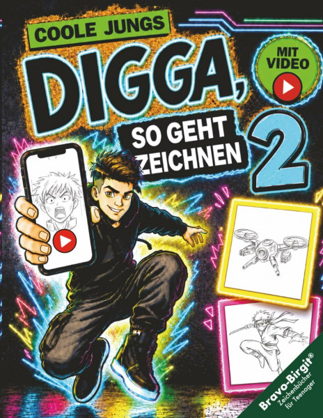 Digga, so geht Zeichnen lernen 2 Next Level | mit Zeichenvideos: Zeichenbuch für Jungs ab 12 Jahren mit coolen Schritt für Schritt Motiven & Challenges (Digga-Zeichenbuchreihe)
