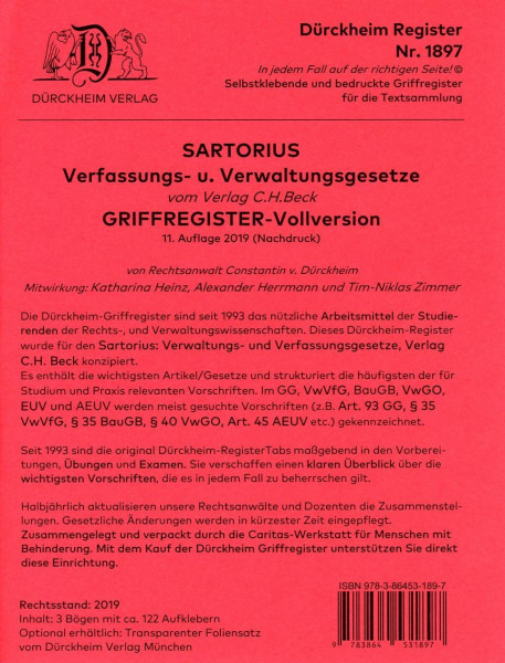DürckheimRegister® SARTORIUS (2020) Gesetze und §§