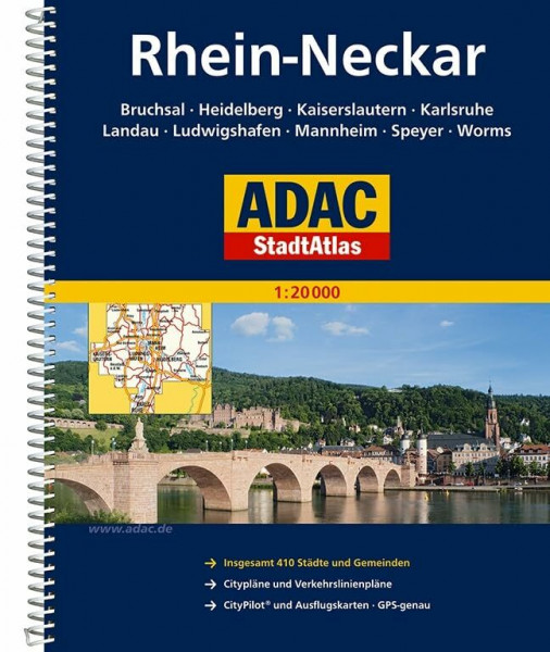 ADAC StadtAtlas Rhein-Neckar mit Bruchsal, Heidelberg, Kaiserslautern, Karlsruhe: Landau, Ludwigshafen, Mannheim, Speyer, Worms 1:20 000 (ADAC StadtAtlanten 1:20.000)