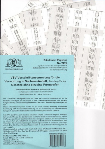 DürckheimRegister® VSV Sachsen-Anhalt (2019/2020), BOORBERG Verlag