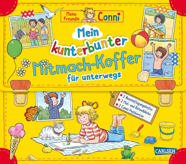 Conni Gelbe Reihe (Beschäftigungsbuch): Mein kunterbunter Mitmach-Koffer für unterwegs: Set für Kinder ab 5 Jahren mit 2 Beschäftigungsheften, 2 Mal- und Rätselblöcken und 1 Conni-Postkartenset