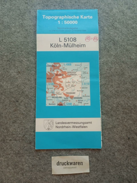 Köln-Mülheim (N) (Topographische Karten 1:50000 (TK 50) Nordrhein-Westfalen (amtlich) / Normalausgabe (N): Grundriss, Gewässer, Höhenlinien, Vegetation, teilweise Schummerung)
