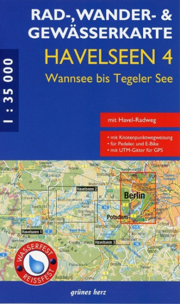 Rad-, Wander- und Gewässerkarte Havelseen 4: Wannsee bis Tegeler See