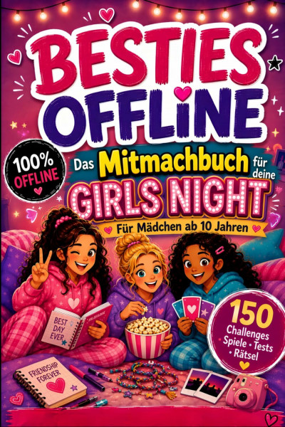 Besties Offline - Das Mitmachbuch für deine girls night. Für Mädchen von 10 - 12 Jahren: 150 Challenges, Spiele, Tests, Rätsel, Kreativideen und Erinnerungsmomente – 100 % Offline.