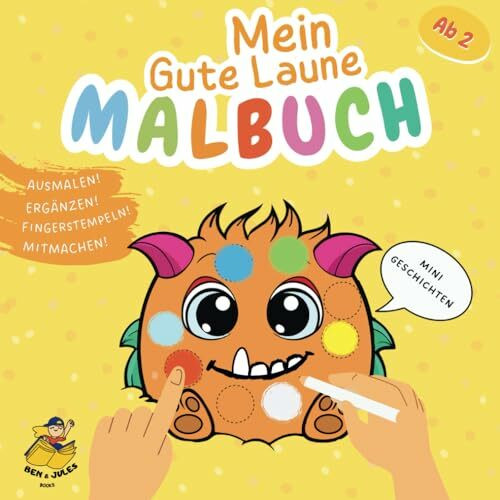 Mitmachbuch zum Ausmalen ab 2: Das XXL Gute-Laune-Buch mit positiven Kurzgeschichten und Motiven | zum Ausmalen, Ergänzen und Fingerstempeln | für Jungen und Mädchen