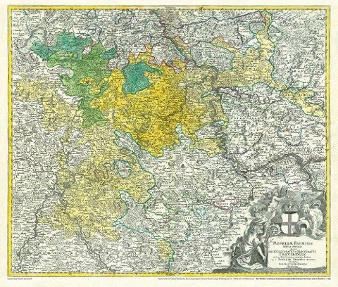 Historische Karte: Die MOSEL 1720 und das Erzbistum sowie Kurfürstentum Trier mit seinen Ämtern