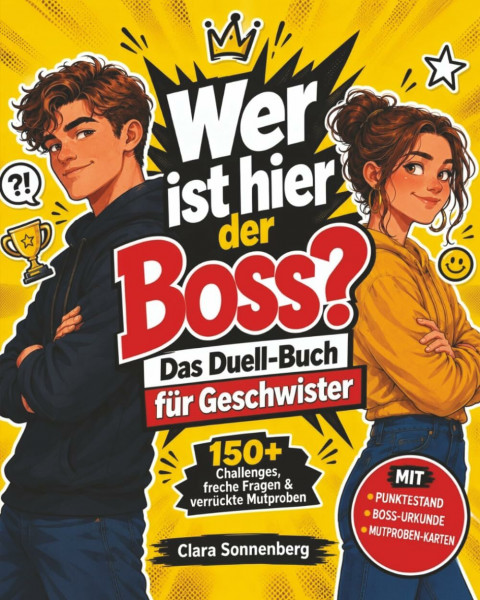 Wer ist hier der Boss?: Das Duell-Buch für Geschwister: 150+ Challenges, freche Fragen & verrückte Mutproben (Großer Showdown)