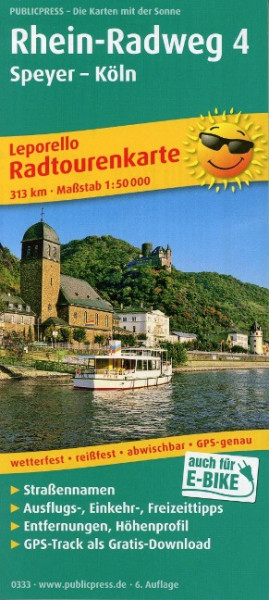 Radtourenkarte Rhein-Radweg 04. Speyer - Köln 1 : 50 000