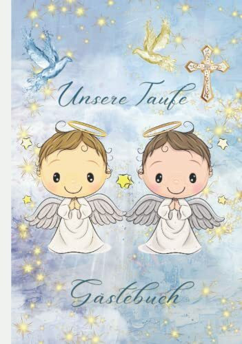 Unsere Taufe Gästebuch: Für Zwillinge in Blau perfekt für Jungen,Taufe Geschenk,Erinnerungsbuch für Glückwünsch & Foto,Fingerabdruck Baum,Vollfarbiges Interieur
