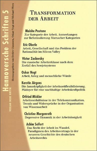 Transformation der Arbeit (Hannoversche Schriften 5)