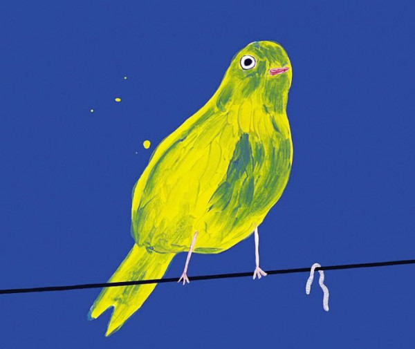 Yellow Bird with Worm
