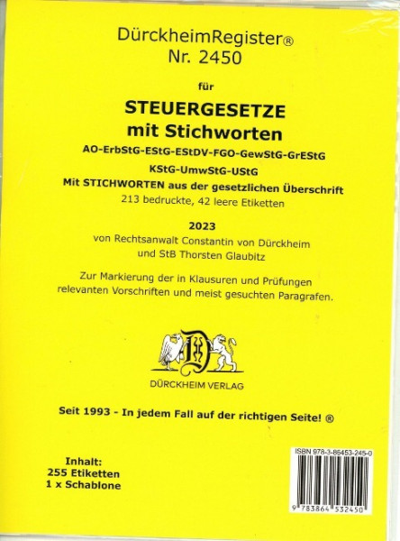 DürckheimRegister® STEUERGESETZE mit Stichworten (2023)