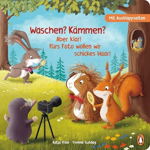 Waschen? Kämmen? Aber klar! Fürs Foto wollen wir schickes Haar!: Lustiges Pappbilderbuch mit Ausklappseiten ab 2 Jahren