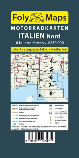 FolyMaps Motorradkarten Italien Nord: 1:250 000 Südtirol, Trentino, Gardasee, Piemont, Ligurien, Toskana, Venetien, Friaul