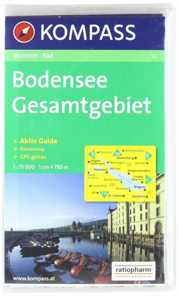 Bodensee Gesamtgebiet: Wander- und Bikekarte mit Panorama. GPS-genau. 1:75.000