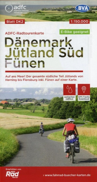ADFC-Radtourenkarte DK2 Dänemark/Jütland Süd/ Fünen, 1:150.000, reiß- und wetterfest, GPS-Tracks Download, E-Bike geeignet