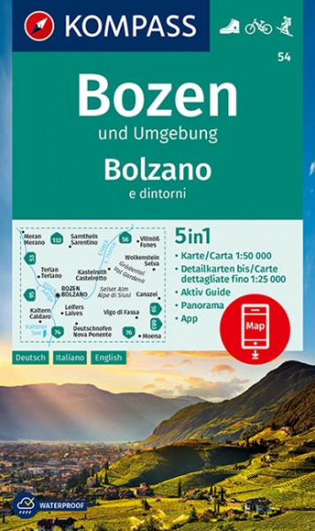 KOMPASS Wanderkarte Bozen und Umgebung, Bolzano e dintorni 1:50 000