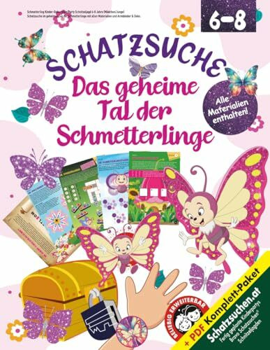 Schmetterling Kinder-Geburtstag/Party Schnitzeljagd 6-8 Jahre (Mädchen/Junge): Schatzsuche im geheimen Tag der Schmetterlinge mit allen Materialien und Armbänder & Deko (Bravo Schatzsuche)