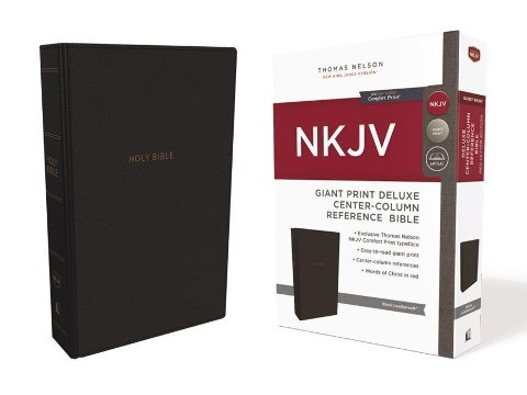 NKJV, Deluxe Reference Bible, Center-Column Giant Print, Leathersoft, Black, Red Letter Edition, Com