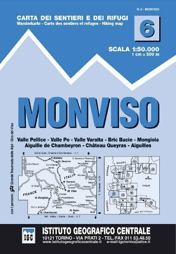 IGC Wanderkarte Monviso: Valle Pellice, Valle Po, Valle Varaita, Bric Bucie, Mongioia, Aiguille de Chambeyron, Chateau Queyras, Aiguilles. Carta dei ... et refuges; Hiking map (Carta. Valli)