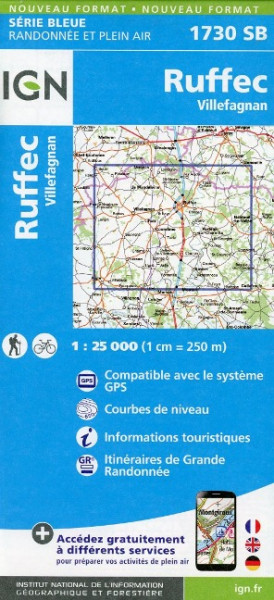 Ruffec - Villefagnan 1 : 25 000 Carte Topographique Serie Bleue Itineraires de Randonnee