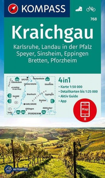 KOMPASS Wanderkarte Kraichgau, Karlsruhe, Landau i. d. Pfalz, Speyer, Sinsheim, Eppingen, Bretten, Pforzheim