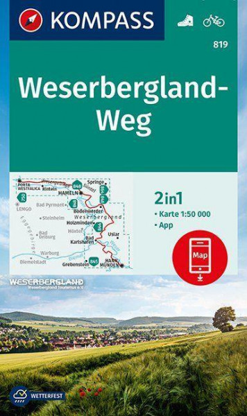 KOMPASS Wanderkarte Weserbergland-Weg 1:50 000