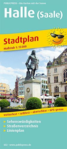 Halle (Saale): Stadtplan mit Sehenswürdigkeiten, Straßenverzeichnis, Linienplan, wetterfest, reissfest, abwischbar, GPS-genau. 1:15000 (Stadtplan / SP)