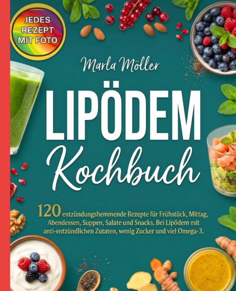 Lipödem Kochbuch: 120 entzündungshemmende Rezepte für Frühstück, Mittag, Abendessen, Suppen, Salate und Snacks. Bei Lipödem mit anti-entzündlichen Zutaten, wenig Zucker und viel Omega-3.